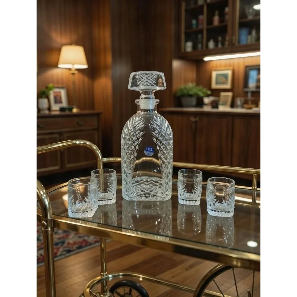 VTG Styria Austrian  Crystal Decanter Set & 4 Cordial Glasses Mid Century